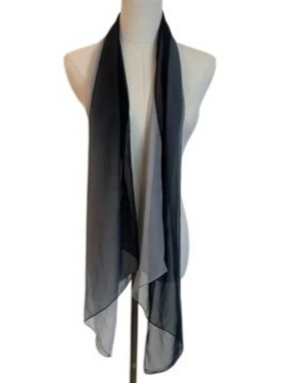 Sheer Silk Blend Black Gray Lightweight Scarf 20x75 Inches Hombre Gauzy Long